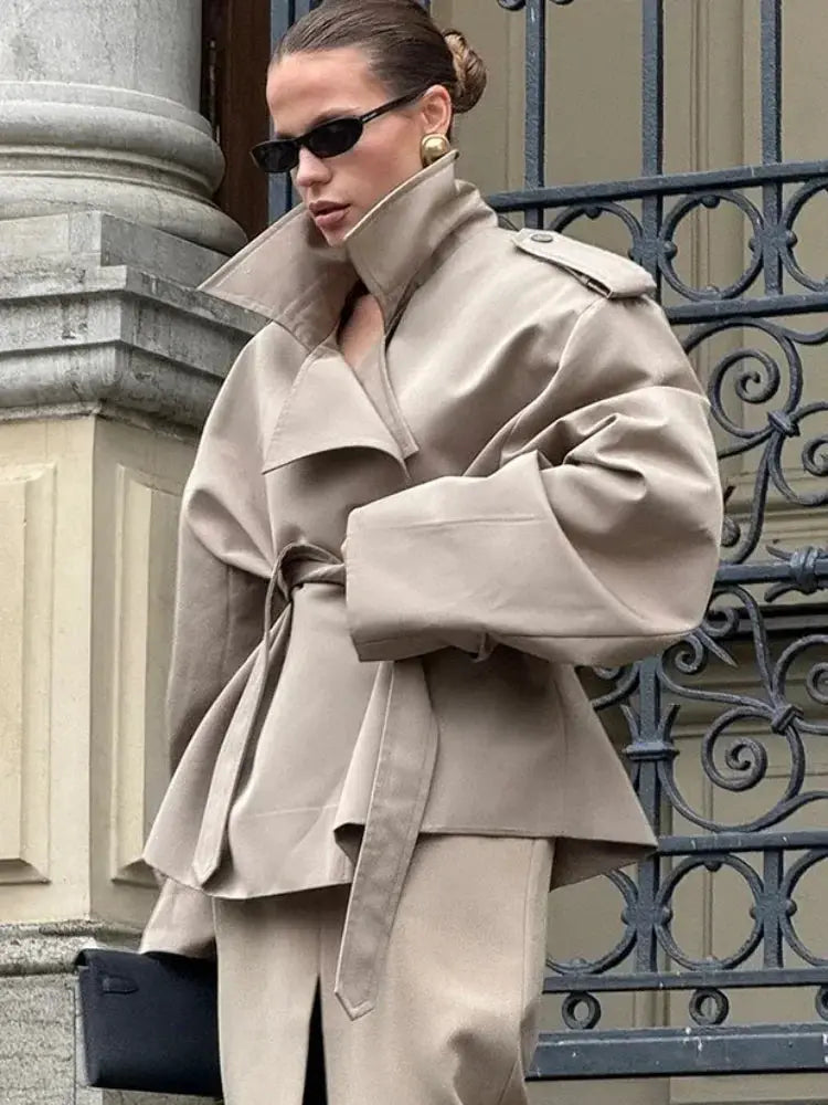 Lace Up Trench Coat For Women Waist Cinching Windproof Autumn Office Ready Outerwear