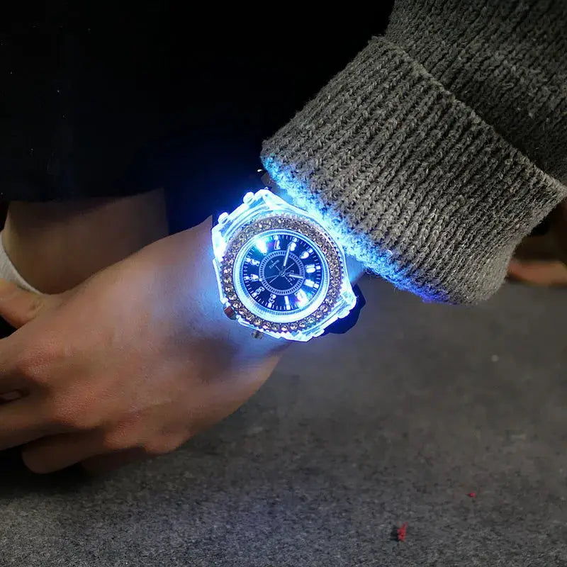 LumiPulse LED Luminous Wristwatch With Rhinestones Silicone Comfort Unisex For Women Men Kids