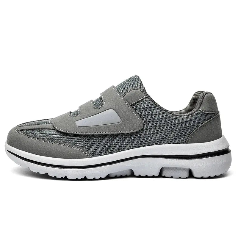 Simples Market wide-toe orthopedic sneakers in gray mesh with Velcro strap for swollen feet