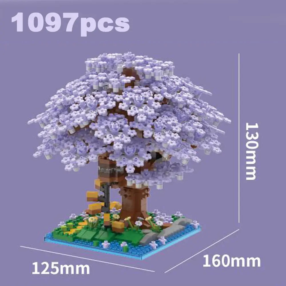Pink Cherry Tree House Micro Particle Building Blocks Set For Kids Ages 6 And Up Difficult Assembly Classic Model