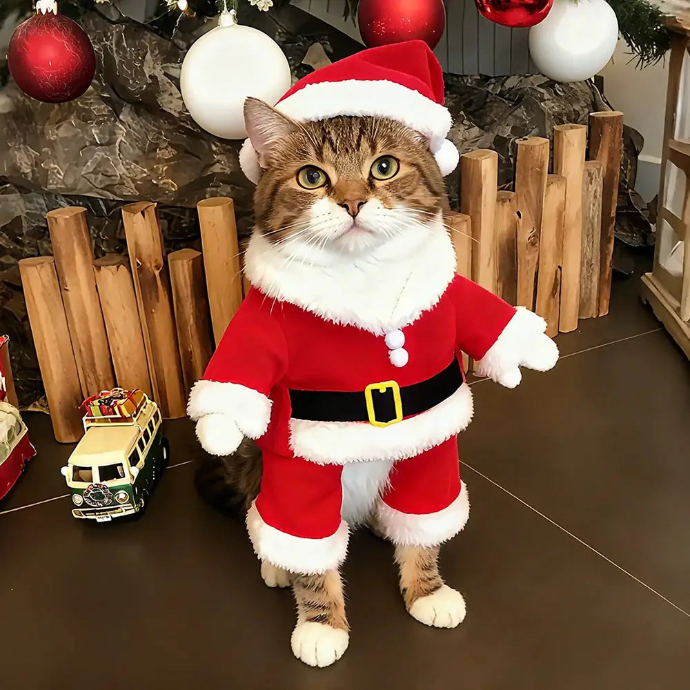 Christmas Pet Costumes Santa Claus Outfit For Small And Medium Dogs Cats Cute Kitten Sphynx Holiday Dress Up Apparel