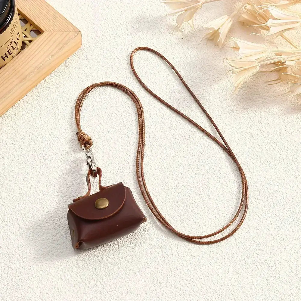 Lats Retro Cute Small Leather Bag Necklace For Women Long Rope Chain Jewelry Gift