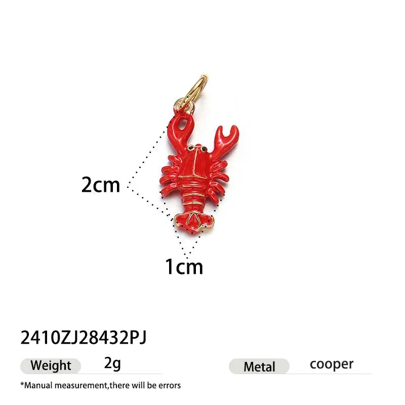 Lobster-shaped red enamel pendant earring on a small gold hoop