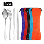 Portable Stainless Steel Cutlery Set 4 Pieces Knife Fork Spoon Chopsticks For School Travel Camping And Work