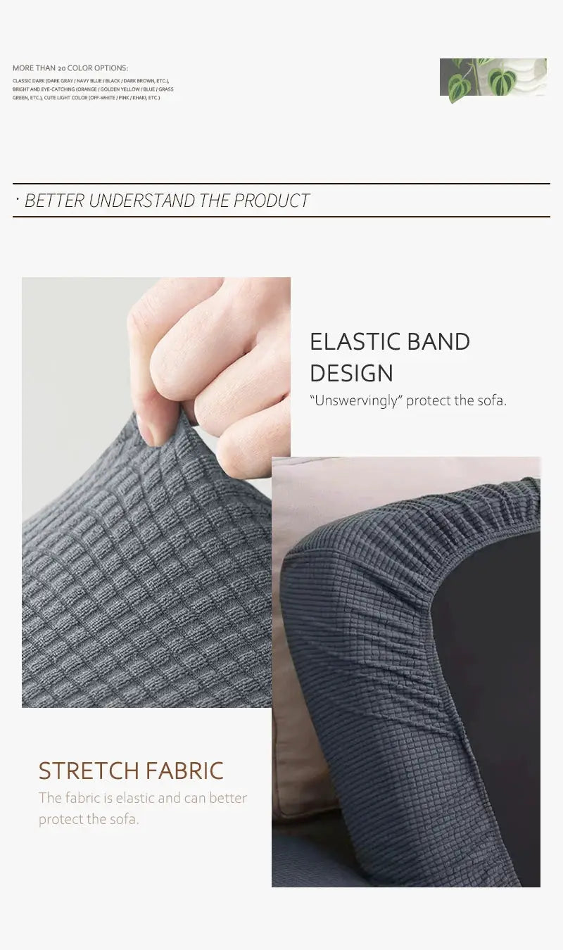 Sofa cushion cover set by Simples Market in grey waterproof stretch jacquard fabric with elastic band