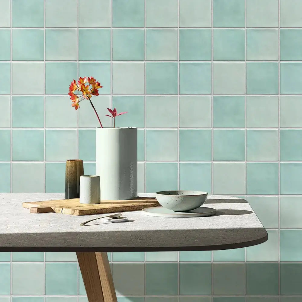 3D decorative tile stickers, self-adhesive turquoise wall tiles 30x30cm for kitchen and bathroom, water mold resistant