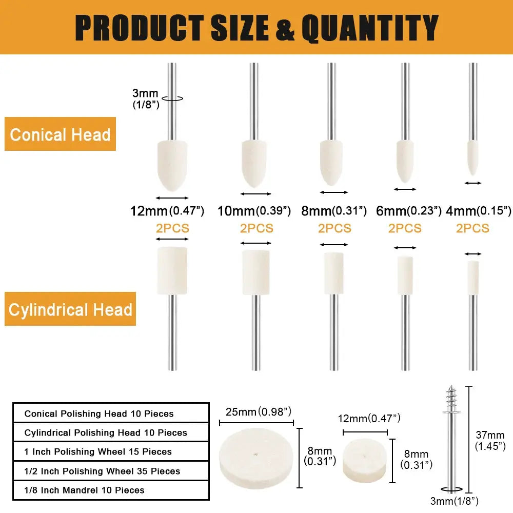 Wool Felt Polishing Wheel Set For Dremel Rotary Tool Accessories Buffing Pads For Metalworking And Precision Crafting
