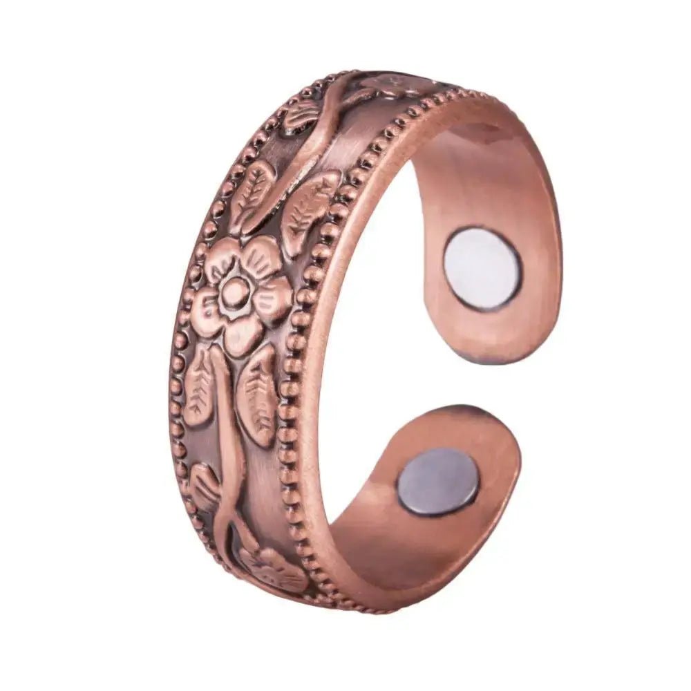 Magnetic Cuff Bracelet Vintage Flower Design Set Unisex Adjustable Zinc Alloy Antique Copper Plated - Simples Market