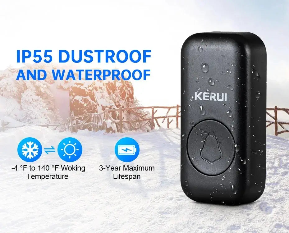 KERUI wireless doorbell outdoor black IP55 waterproof with adjustable volume