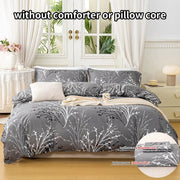 3-piece leaf floral duvet cover set in gray with white botanical pattern; includes 1 duvet cover and 2 pillowcases