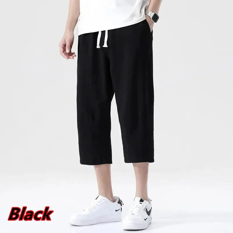 Men's black linen shorts with white drawstring, lightweight straight-cut style by Simples Market