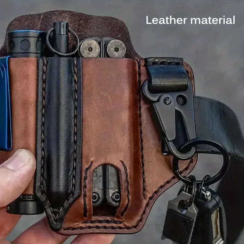 Tactical leather tool belt pouch with holster, brown PU leather by Simples Market