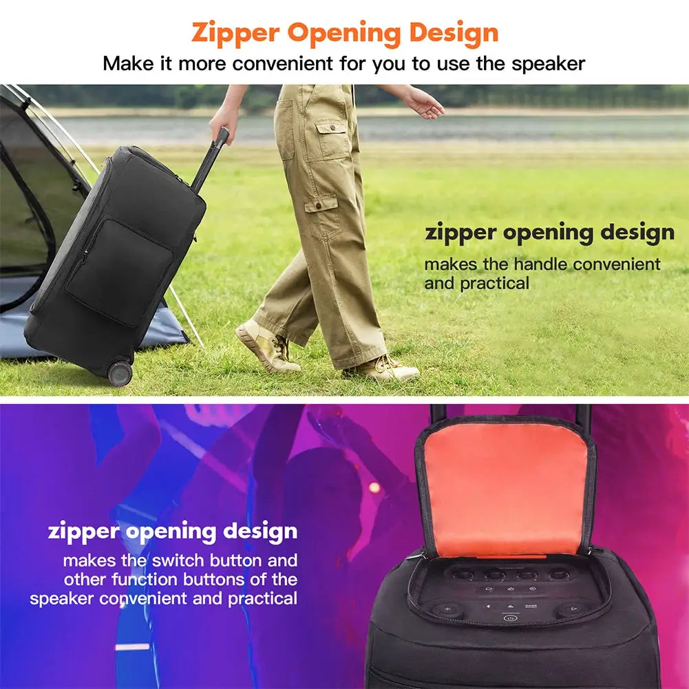 Simples Market portable speaker dust case with mic pocket for JBL PARTYBOX series carry bag, black with wheels