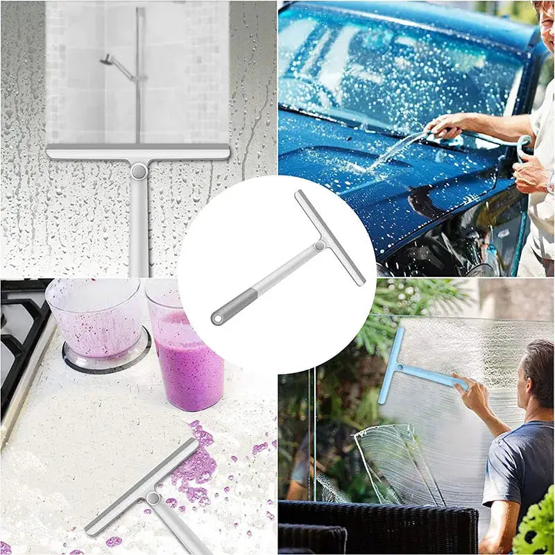360-degree rotatable shower squeegee with silicone holder; gray handle for bathroom mirrors and glass by Simples Market