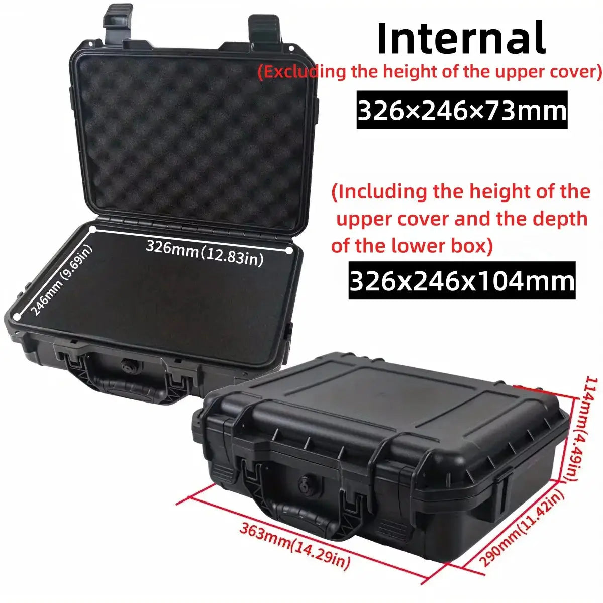 Simples Market waterproof hard carry case with pre-cut foam interior, black toolbox