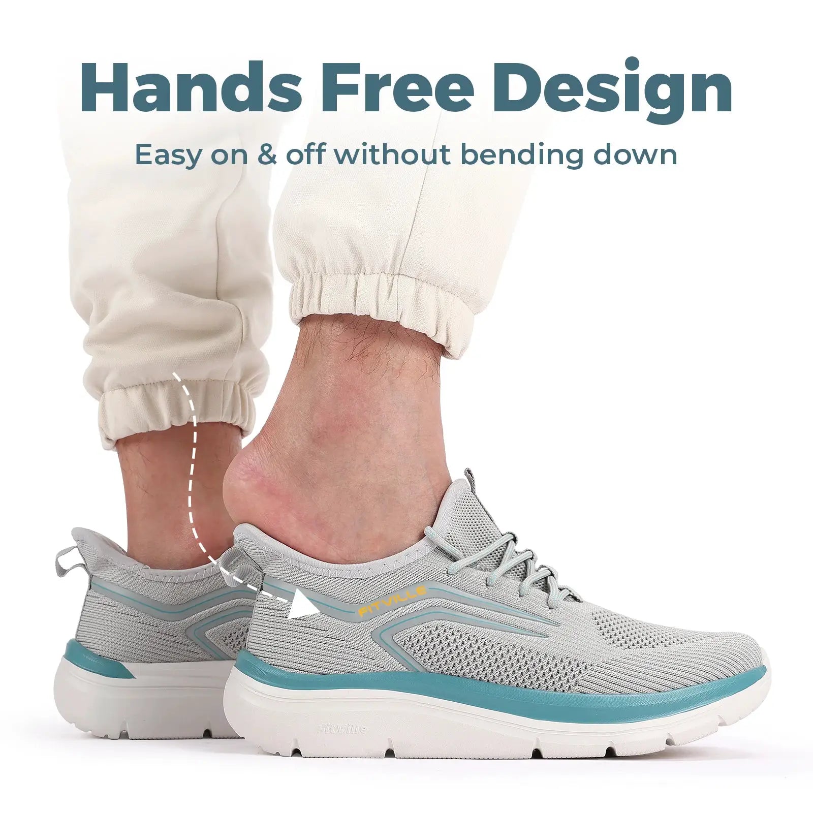 FitVille men's thick-sole running shoes with gray mesh, teal accents, wide fit and arch support by Simples Market