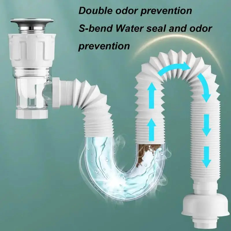 Simples Market retractable anti-odor drain pipe with flip-top kitchen sink filter, white plastic flexible downspout