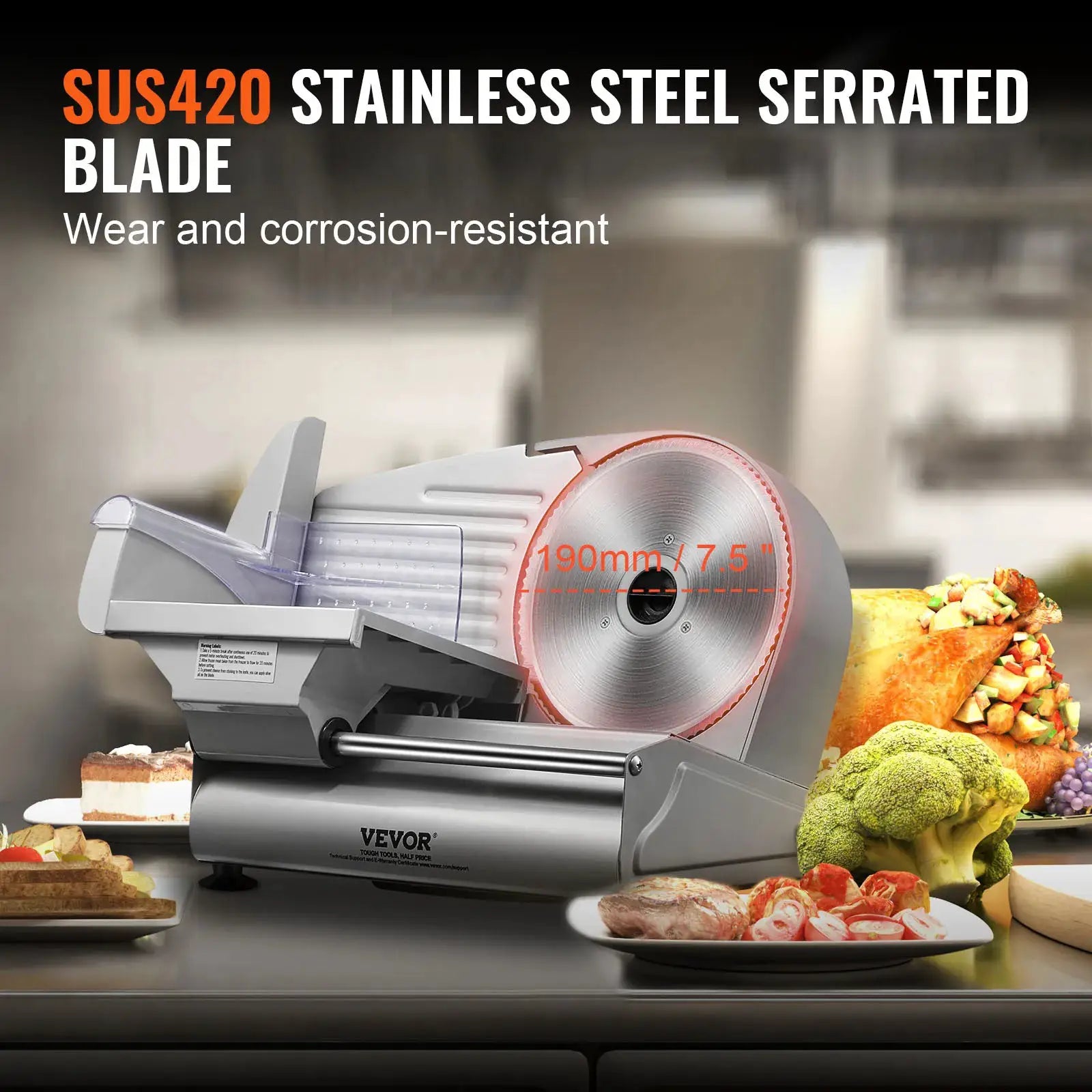 SucceBuy Electric Meat Slicer Deli SUS 420 Stainless Blade Thickness