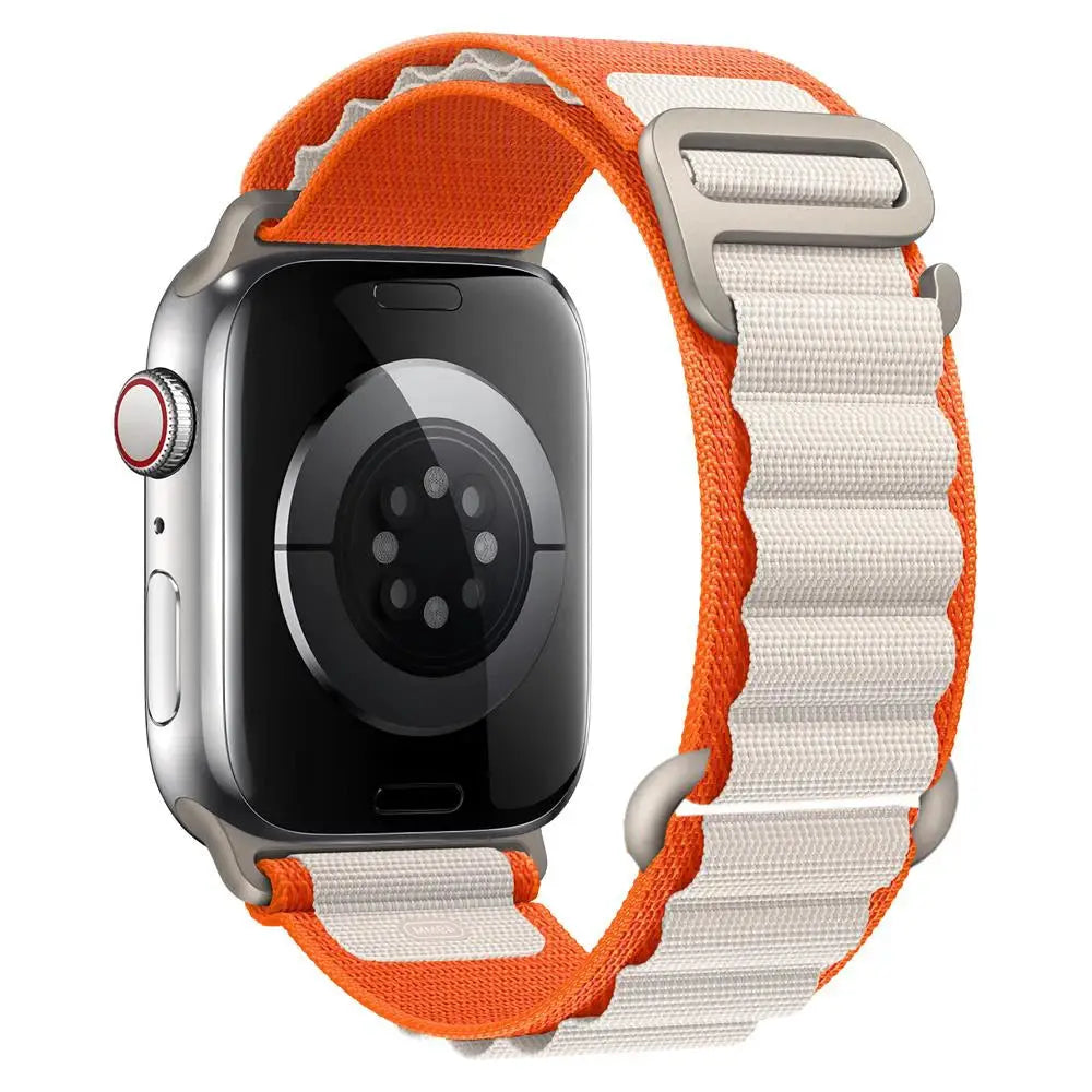 Apple Watch nylon Alpine strap in orange and beige for 40–49mm watches
