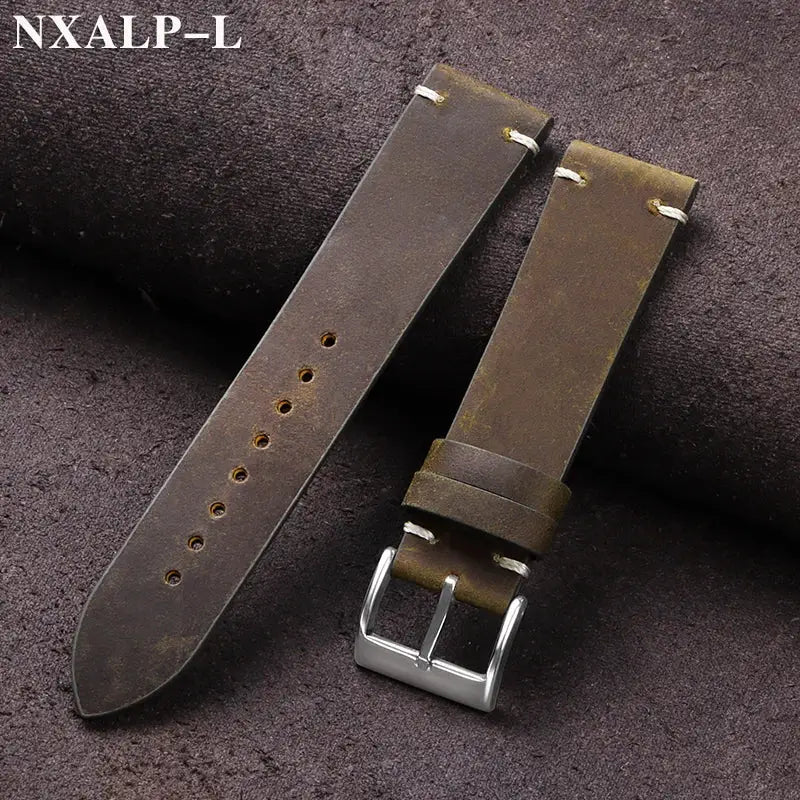 Heritage Vintage Oil Wax Leather Watch Band 18mm To 22mm Handmade Stitching Cowhide Strap For Omega Seiko Smartwatch