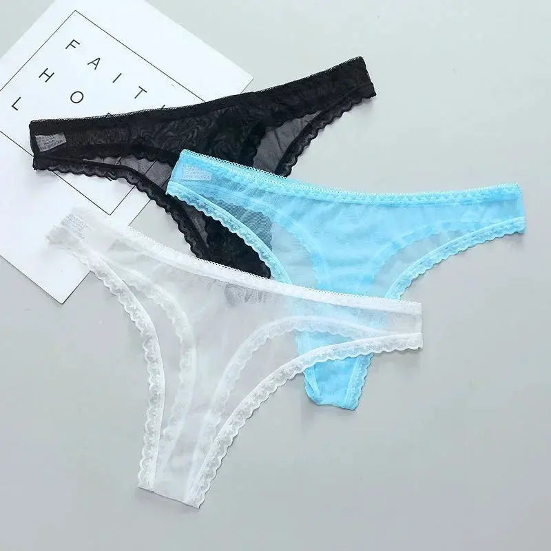LaceLux Transparent Lace See Through Thong Panties With Breathable Mesh Crotch And Seamless Low Rise