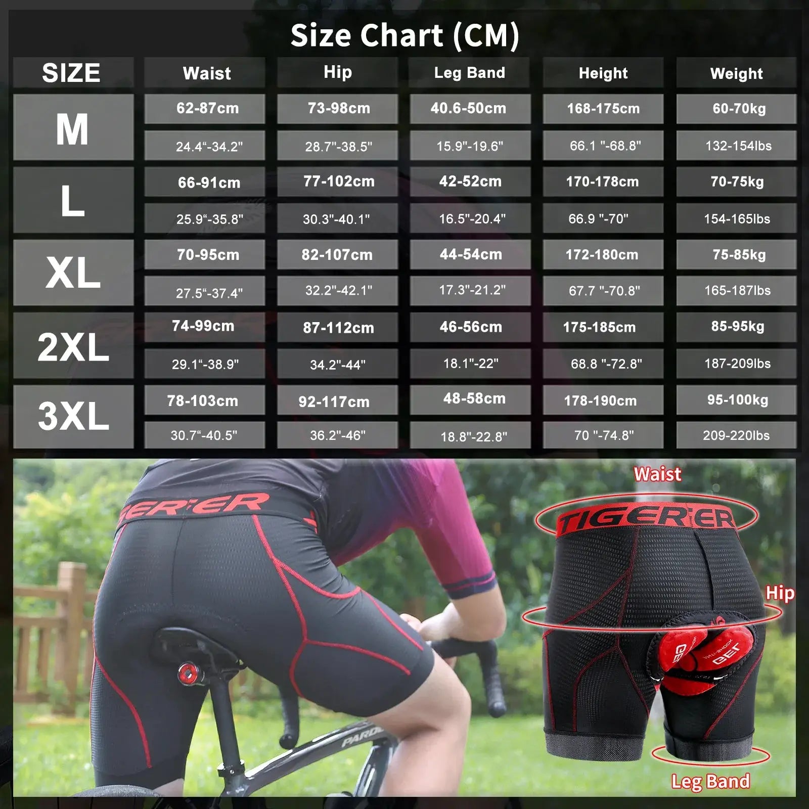 Simples Market X-TIGER cycling shorts with 5D padding, breathable fabric and anti-slip leg grips, black/red trim