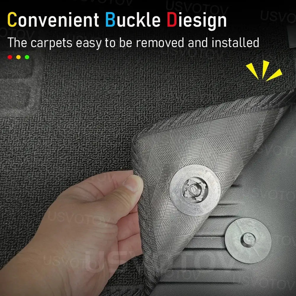 USVOTOV all-weather cargo liner for 2026 Tesla Model Y, Simples Market; black hex-pattern mat with anchor fasteners