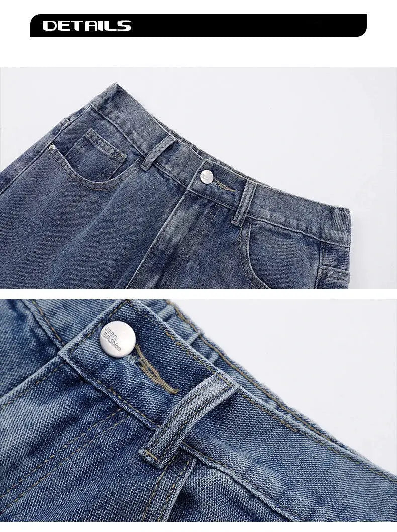 Simples Market men's denim jeans, light blue with classic five-pocket, belt loops, straight wide-leg style.