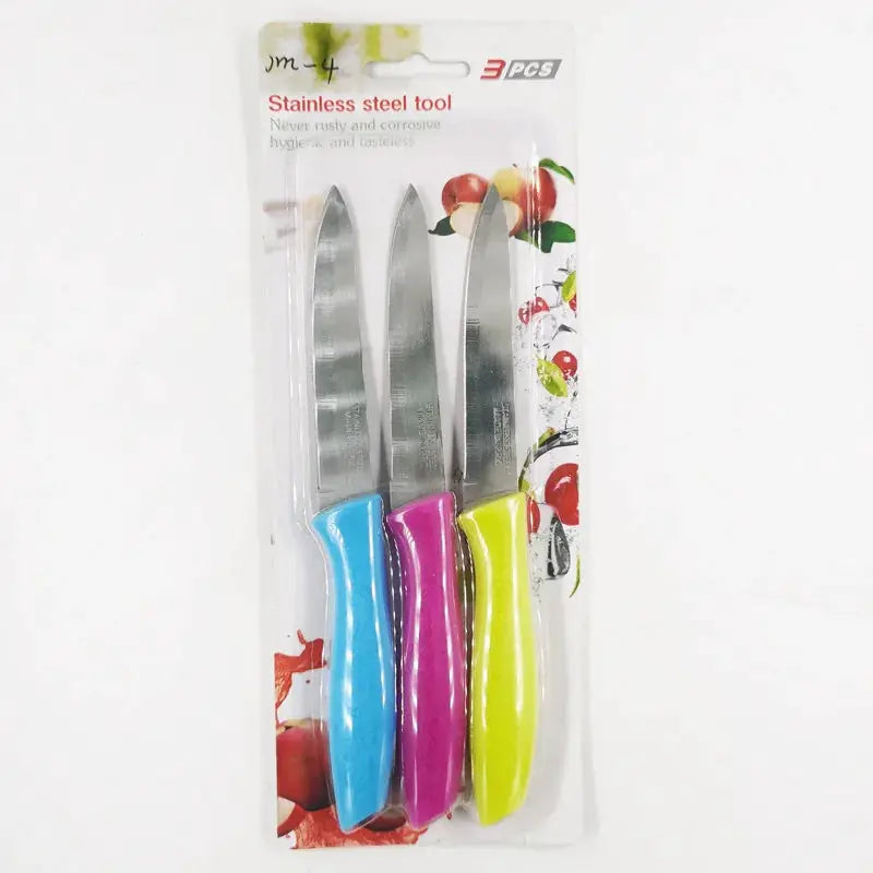3 Piece Stainless Steel Classic Paring Knife Set With Straight Edge Spear Point For Fruit And Vegetables