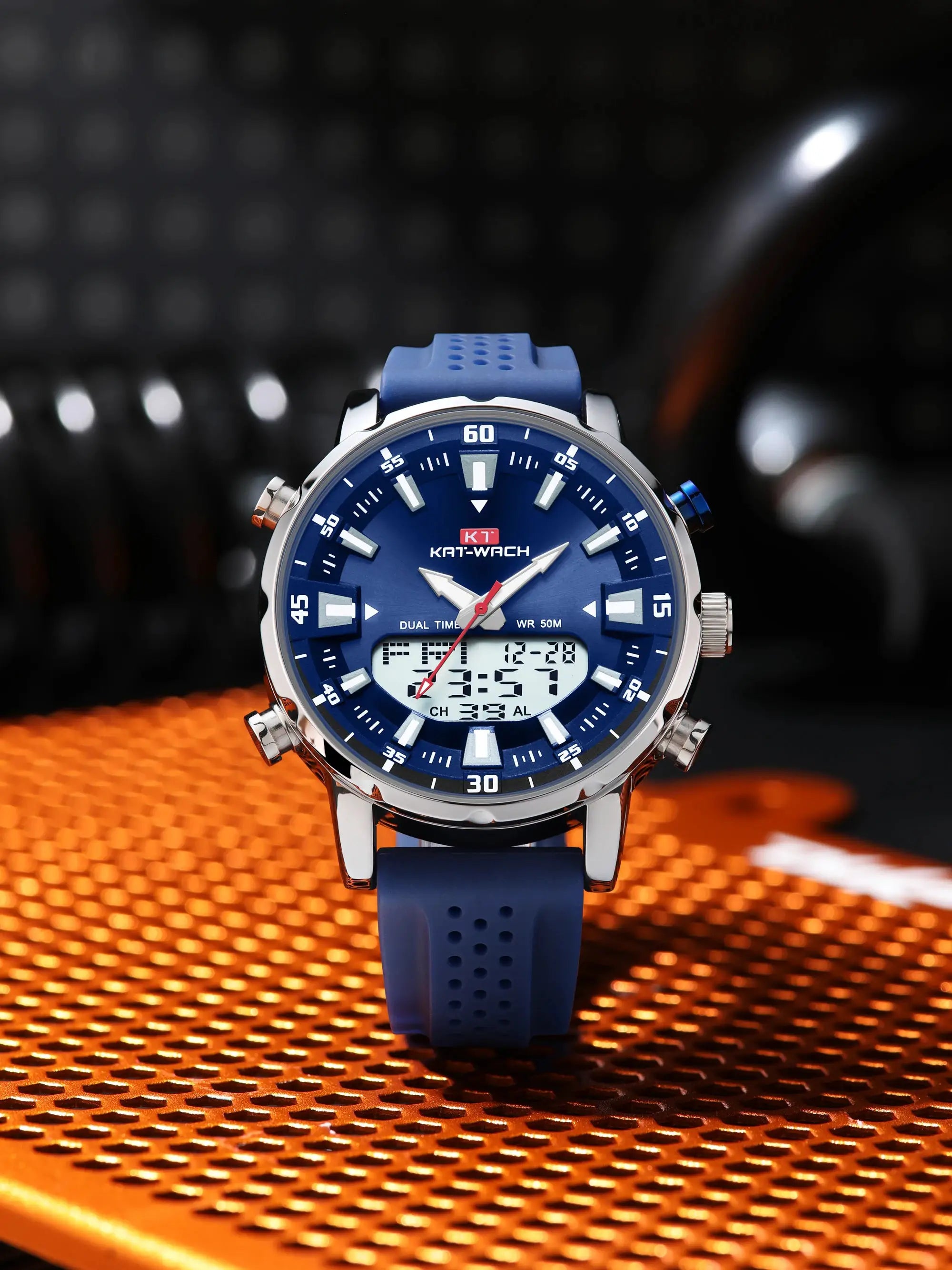 Mens Quartz Watch With Multifunction LED Analog Digital Display Waterproof Timepiece Rugged Alloy Case