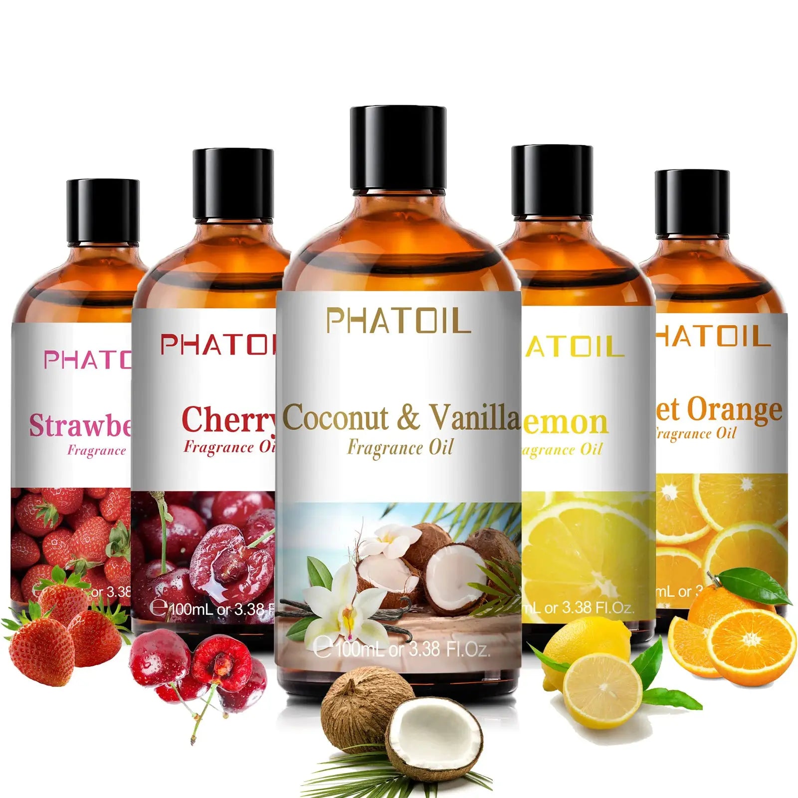 PHATOIL 100ml Aromatherapy Fragrance Oil Coconut Vanilla Strawberry Cherry Lemon For Diffuser Candle Making 1 2 3 Pack