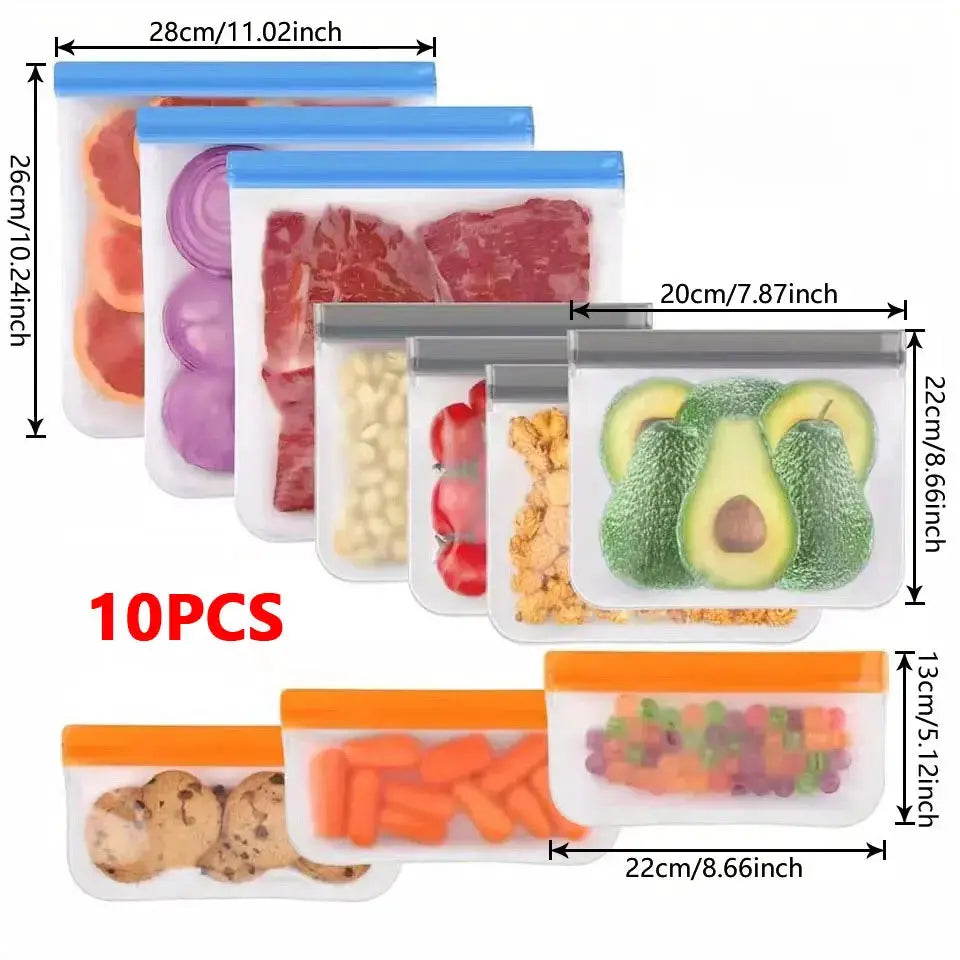 Reusable Silicone Food Storage Bags Leakproof Eco Friendly Freezer Safe Microwave Safe Dishwasher Safe