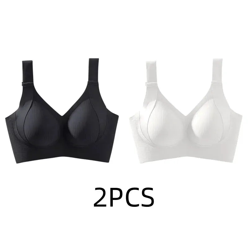 2pcs Simples Market wireless seamless bras in black and white with molded cups