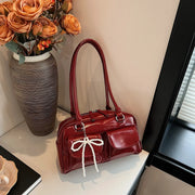 Korean Edition Underarm Bow Pillow Bag For Women PU Leather Shoulder Bag With Comfortable Pillow Shaped Design