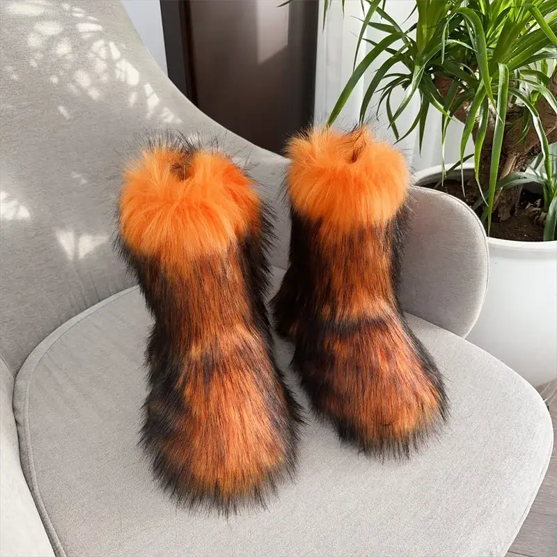 EverWarm Raccoon Fur Mid Calf Winter Snow Boots With Plush Insole And Short Plush Lining For All Day Warmth
