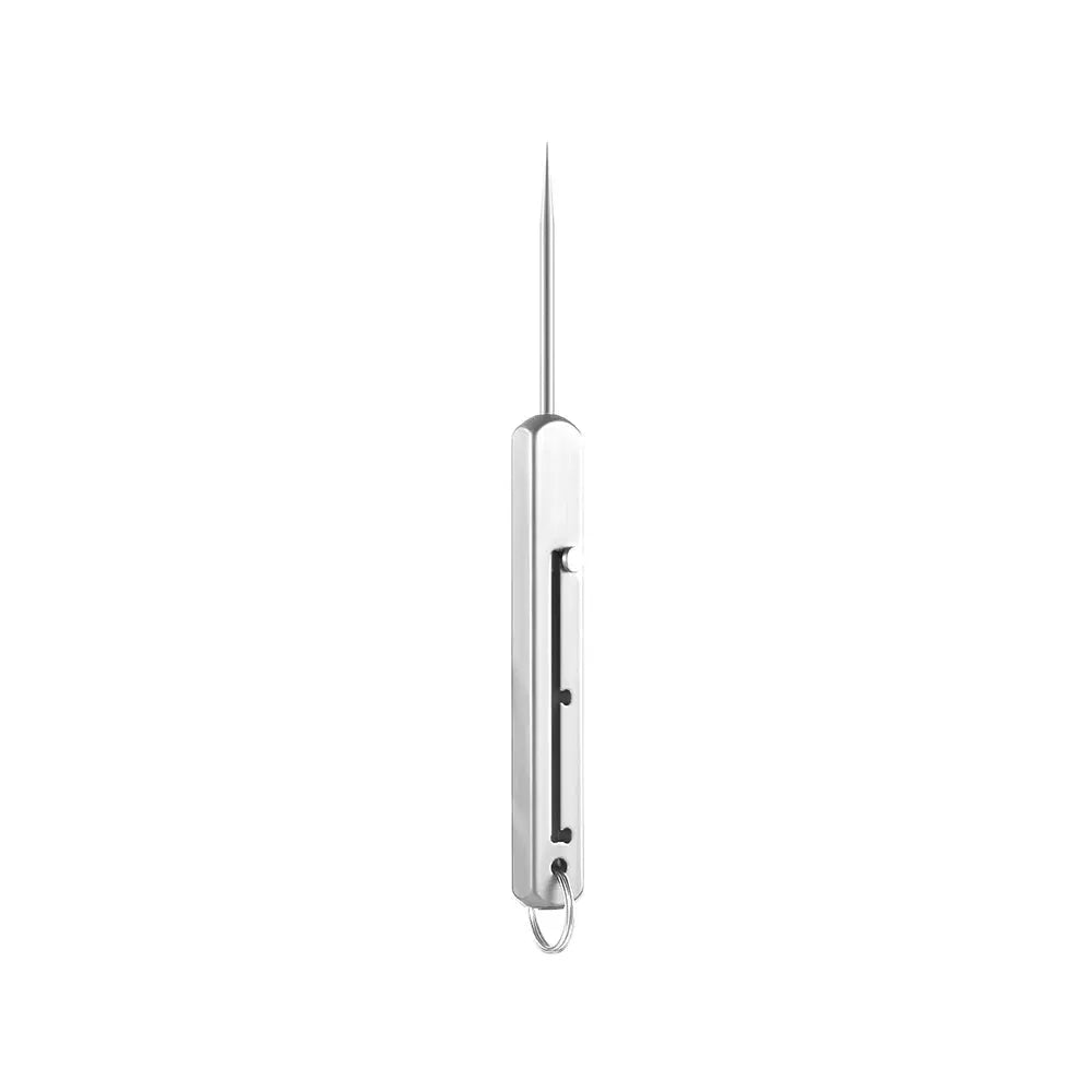 Portable titanium pocket toothpick holder with key ring in silver