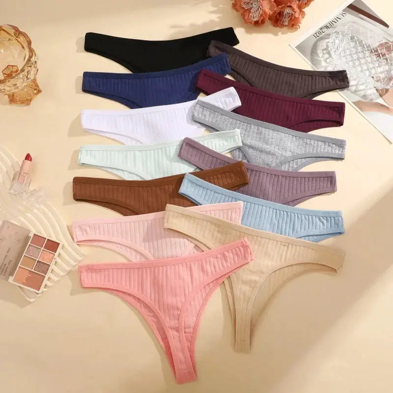 Simples Market 7pcs ribbed cotton women's G-string panties in assorted colors