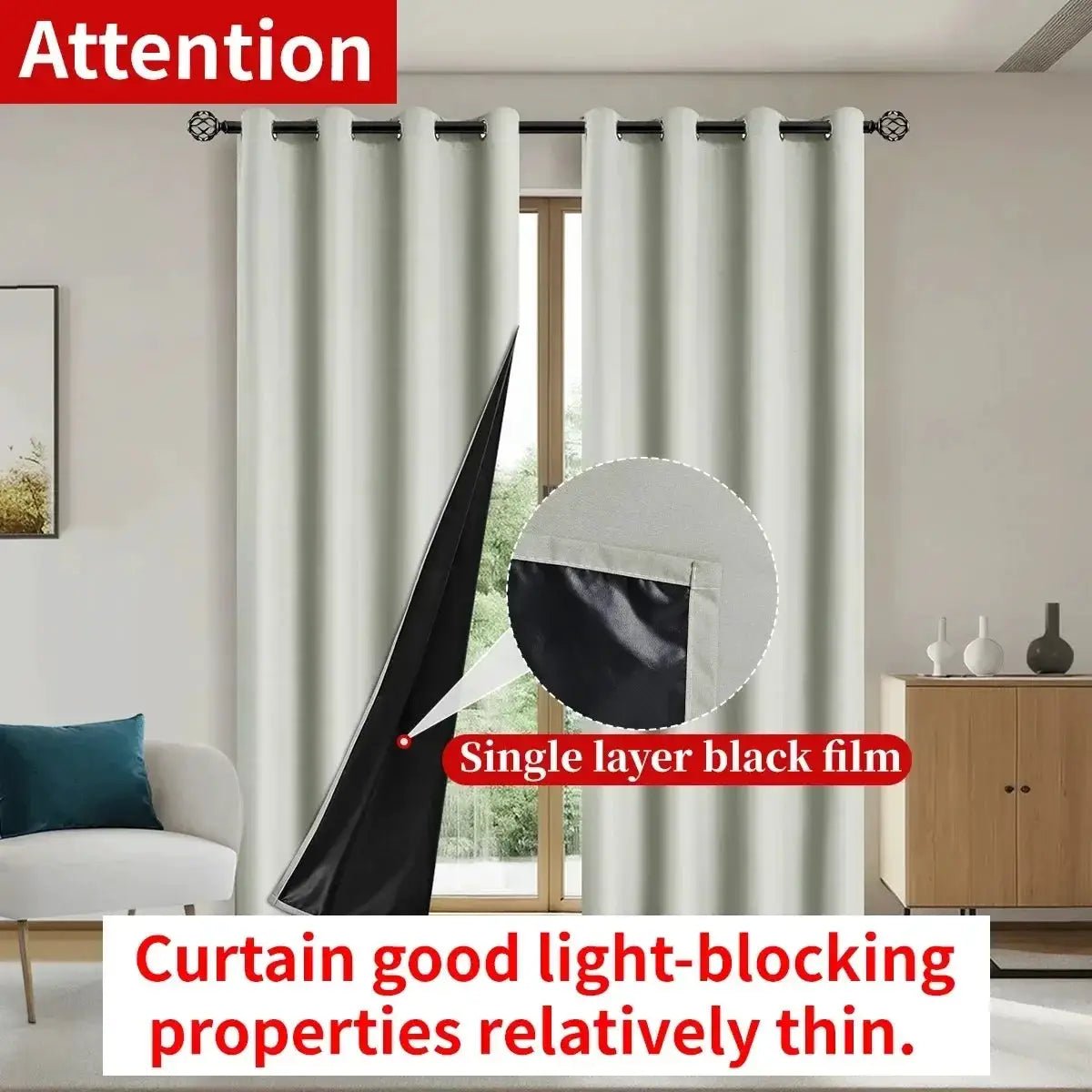 Set of 2 100 Percent Blackout Curtains With Coated Lining for Bedroom, Living Room, Dining Room and Bathroom - Simples Market