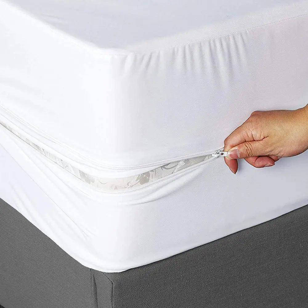 Simples Market six-sided fully enclosed waterproof mattress cover with zipper, white dust-proof fitted sheet