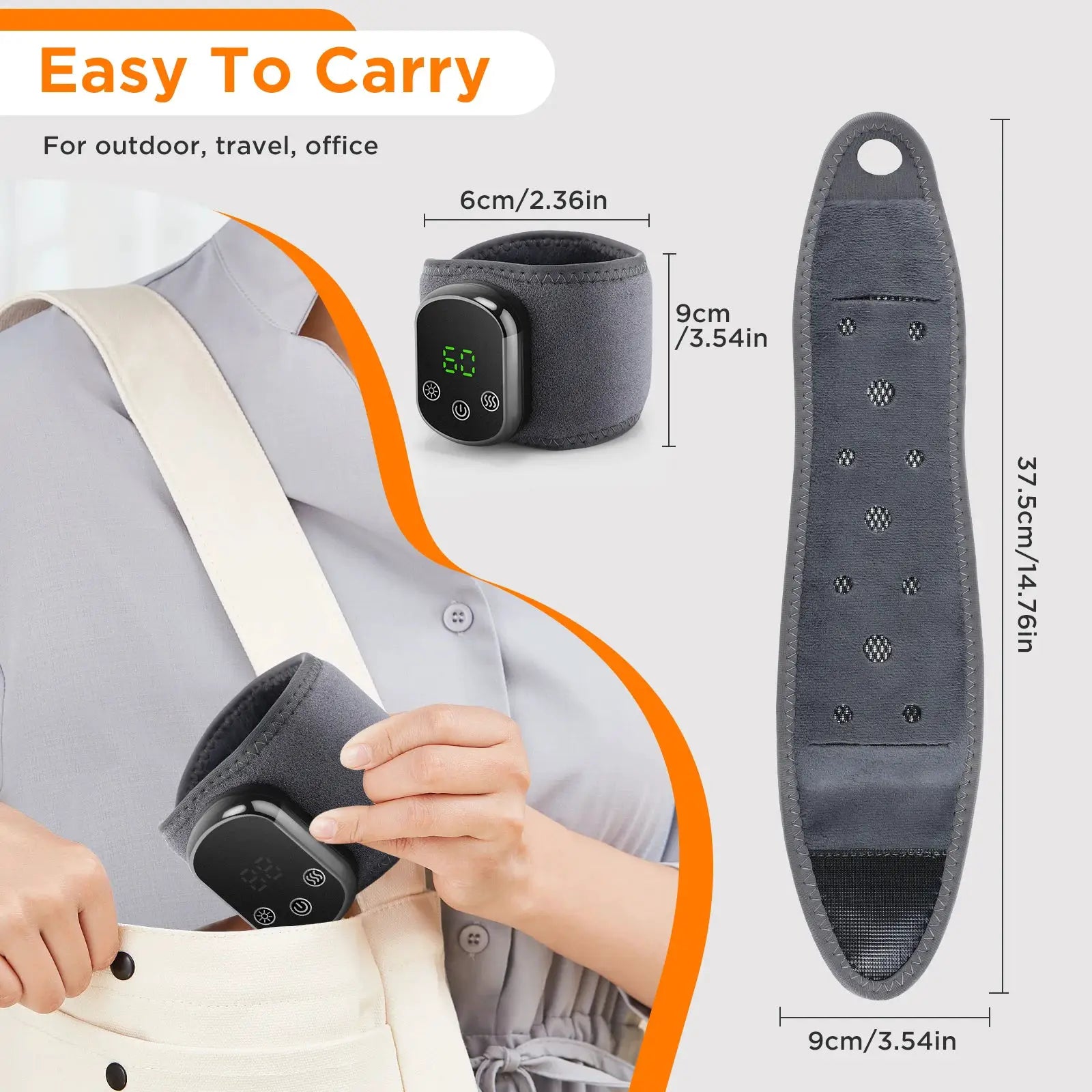 Cordless wrist and hand heated massager pair with vibration, digital display, gray fabric wraps by Simples Market