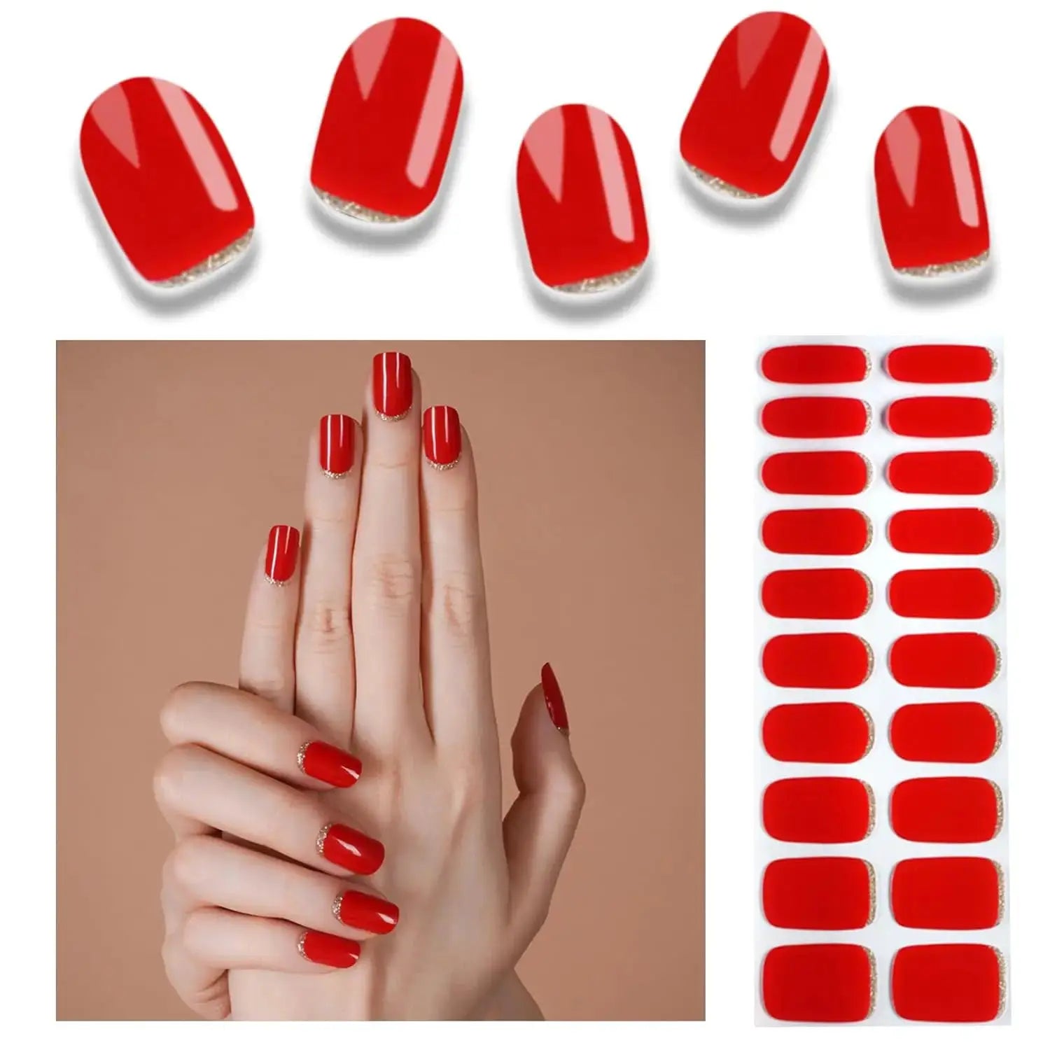 Gel nail wraps by Simples Market, red full-cover 16/20/22-tip DIY manicure stickers for UV lamp
