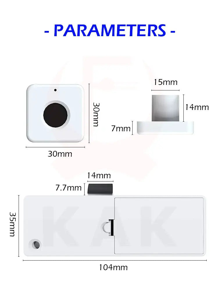 KAK biometric fingerprint lock, white keyless drawer/door security device (30x30mm)