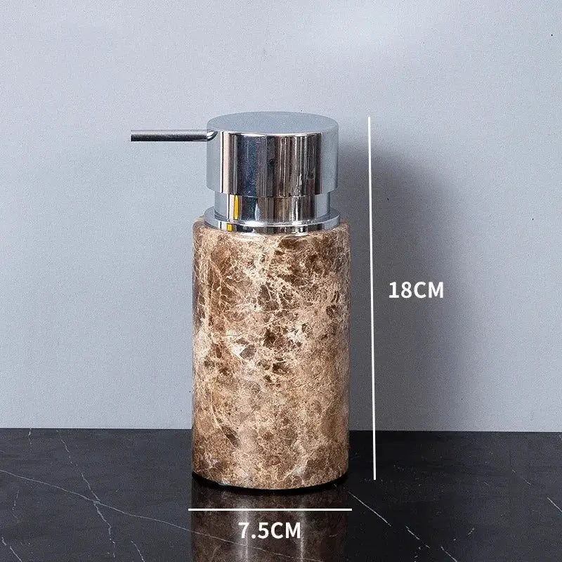 Emperador Dark marble soap dispenser with chrome pump, brown bathroom accessory