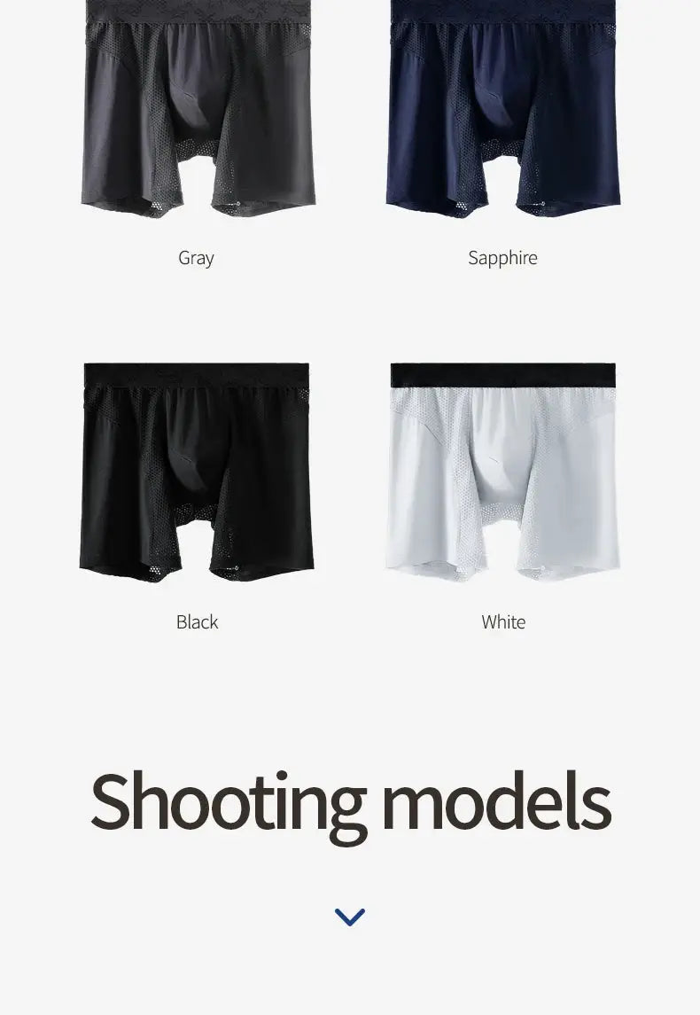 Boxer briefs by Simples Market; extra-long, breathable anti-wear sports underwear in gray sapphire black white