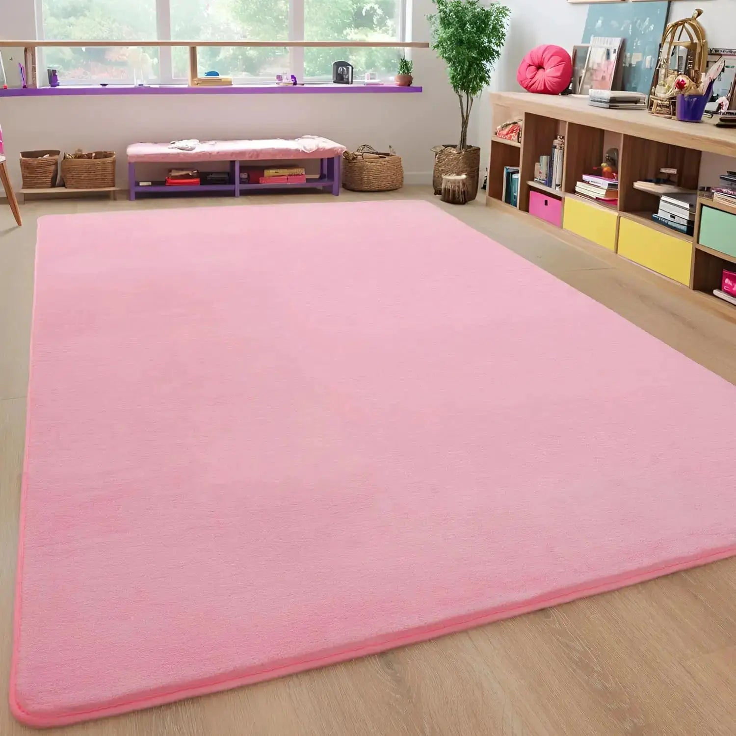 VIKAMA coral velvet carpet; large pink non-slip rug for living room, bedroom or kids’ play area.