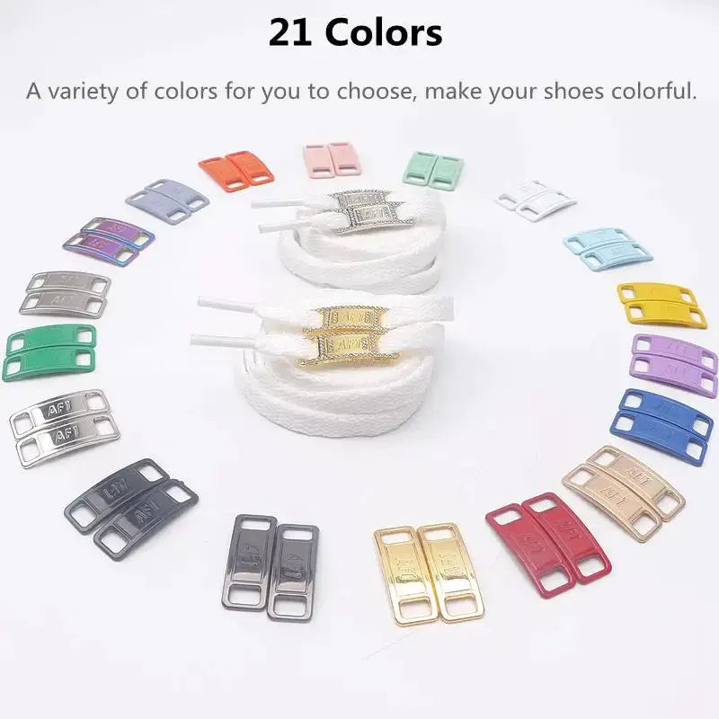 Air Force 1 shoelace set with white flat laces and colorful metal decorations (21 colors)