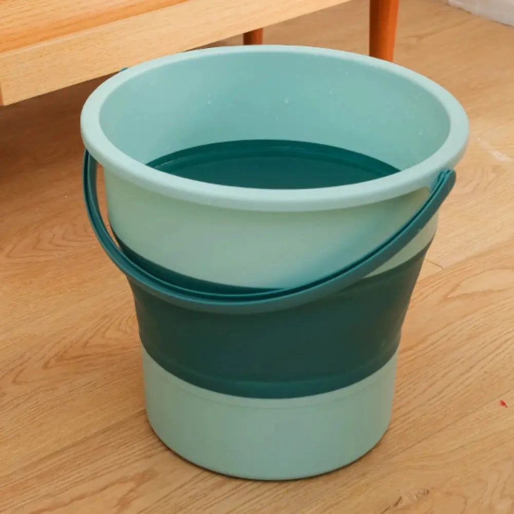 Simples Market folding silicone bucket with cover in teal two-tone, portable with handle