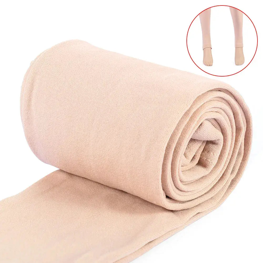 Beige fleece-lined women's thermal leggings, thick stretch warm pants, rolled fabric display