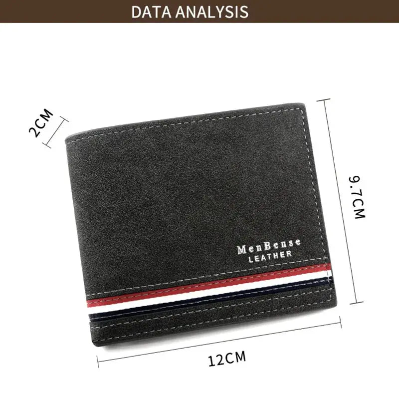 Men's short wallet in black PU leather with zipper coin pocket and red-white-blue stripe, Simples Market