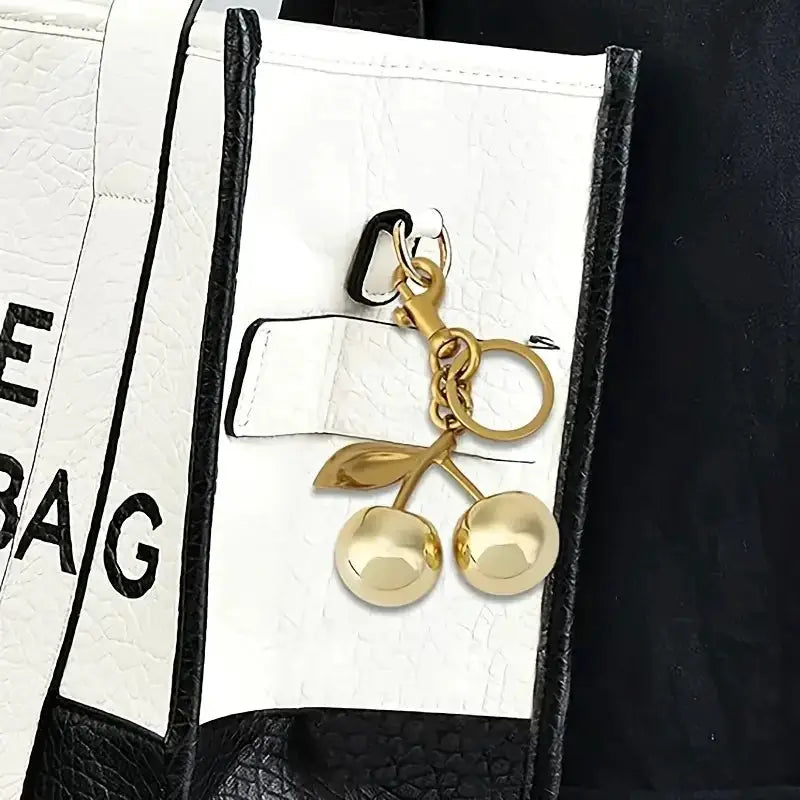 Golden Cherry Keychain Charm With Shiny Resin And Zinc Alloy Metal Bag Accessory For Women Gift Idea